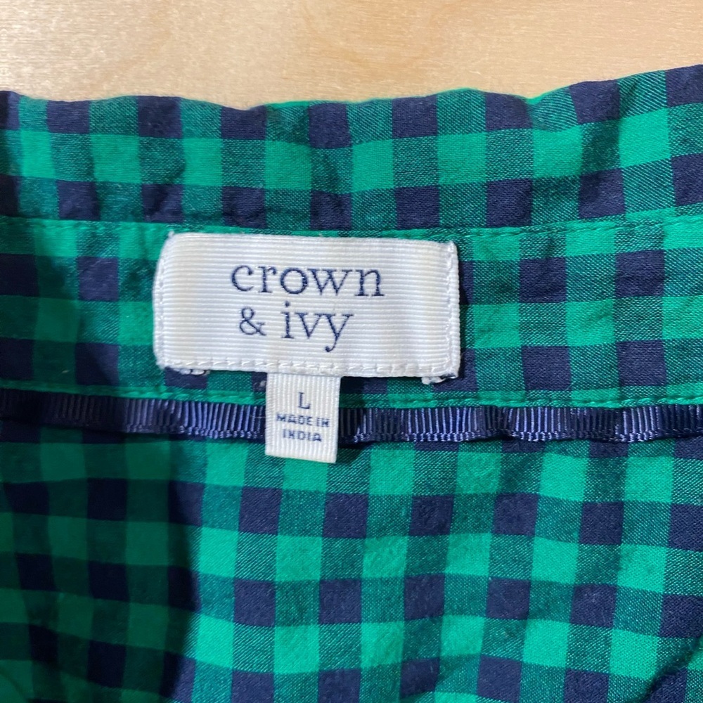 crown & ivy Green and Navy Gingham Button-Down Shirt Large (QT) - Picture 5 of 7